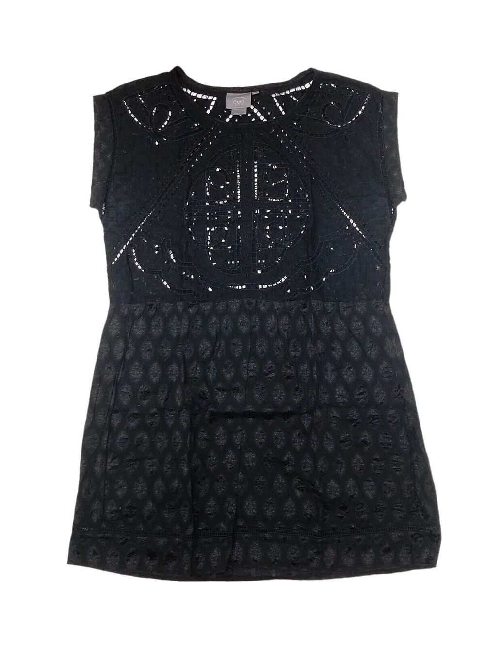 Anthropologie Vanessa Virginia Black Eyelet Perforated Lined Dress Medium Black